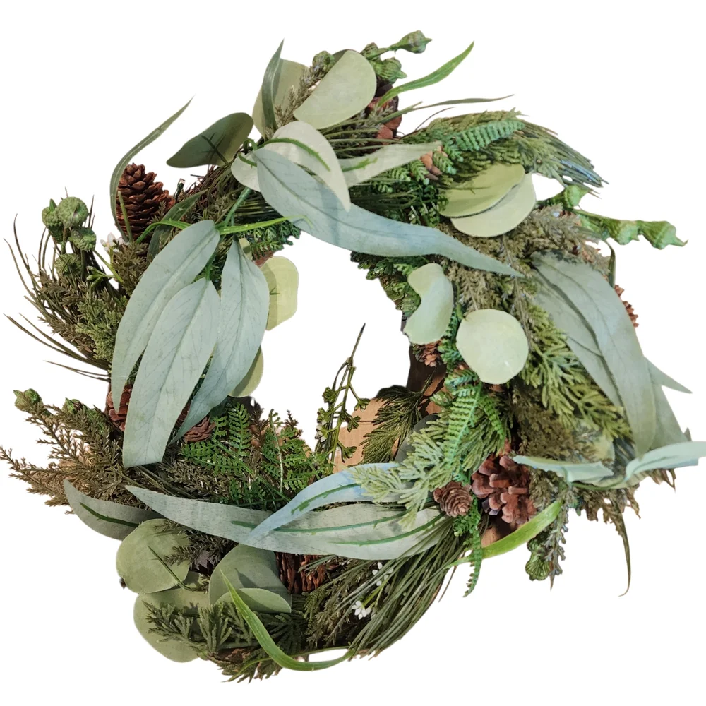 Prelit Green and Brown Wreath with Battery Pack New